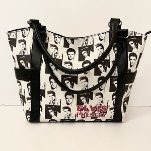 Elvis Presley Large Tote Bag Black & White Photo Print Zip Top